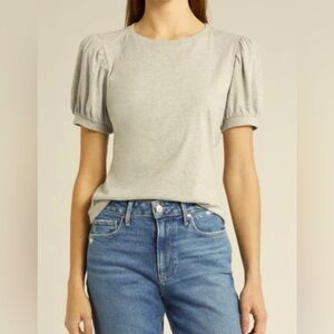 PAIGE Matcha Puff Sleeve Cotton T-Shirt in Heather Grey size Large